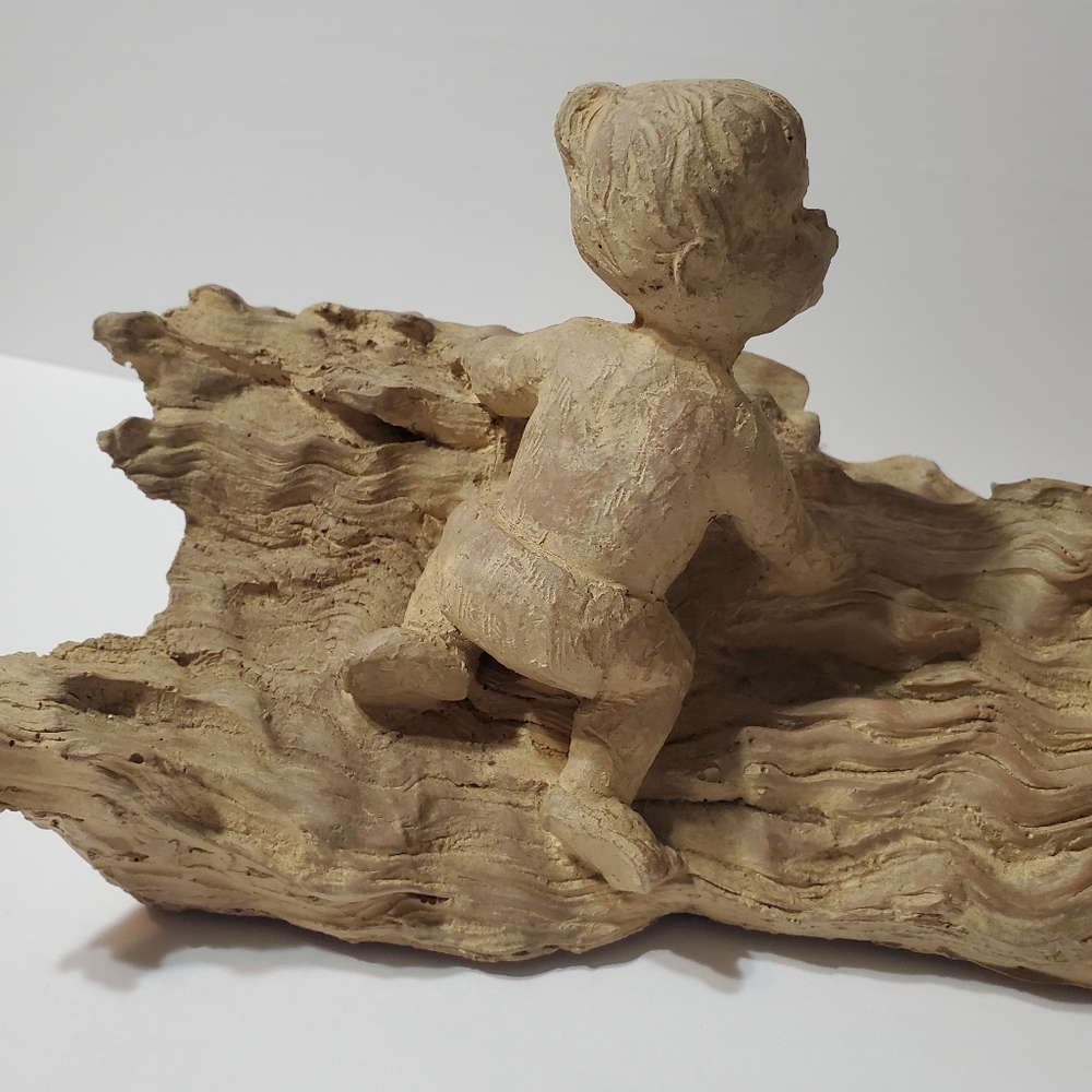 Vintage Haeger Pottery M. Strubel Resin Sculpture 2 Children On A Fallen Tree - Picture 2 of 16